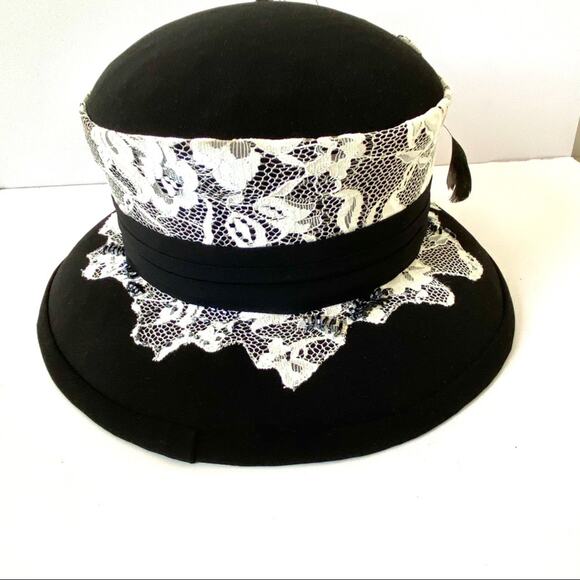 Ben Marc Church Black Derby Hat Feather Lace - Picture 5 of 10